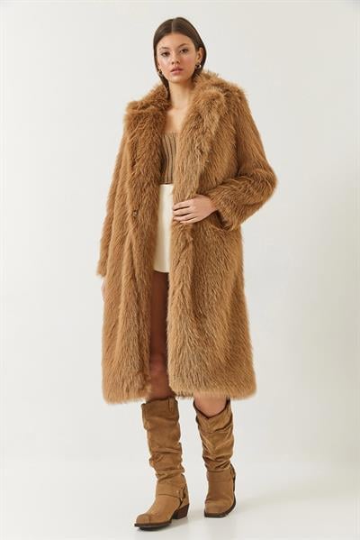 Uzun Kürklü Astarlı Mont 2614 60261064 - Taba