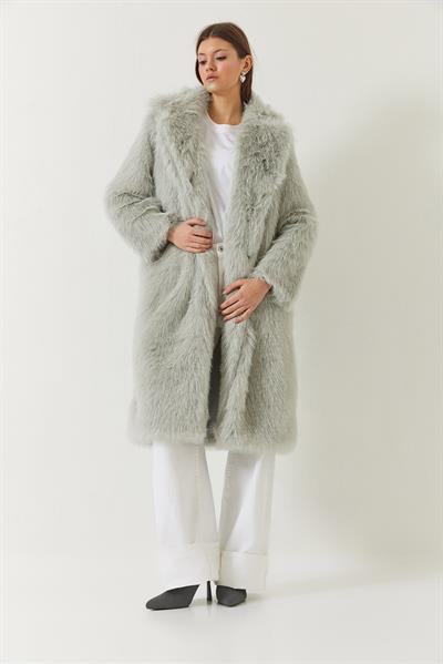 Uzun Kürklü Astarlı Mont 2614 60261064 - Buz Gri