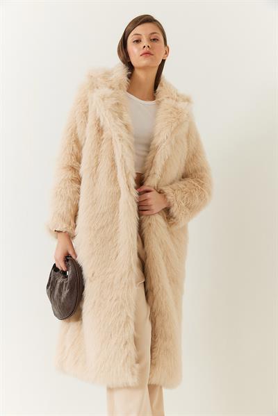 Uzun Kürklü Astarlı Mont 2614 60261064 - Krem