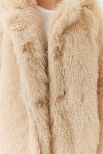Uzun Kürklü Astarlı Mont 2614 60261064 - Krem