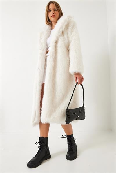 Uzun Kürklü Astarlı Mont 2614 60261064 - Ekru