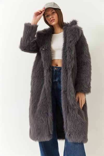Uzun Kürklü Astarlı Mont 2614 60261064 - Antrasit