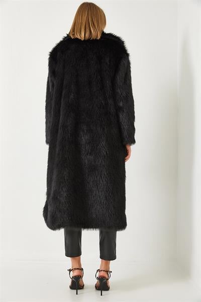 Uzun Kürklü Astarlı Mont 2614 60261064 - Siyah