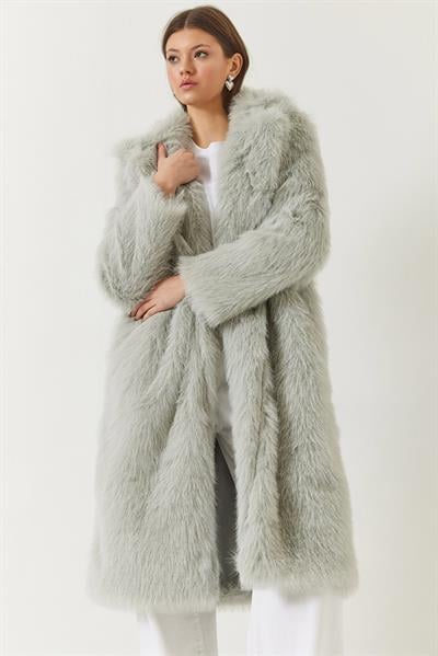 Uzun Kürklü Astarlı Mont 2614 60261064 - Buz Gri