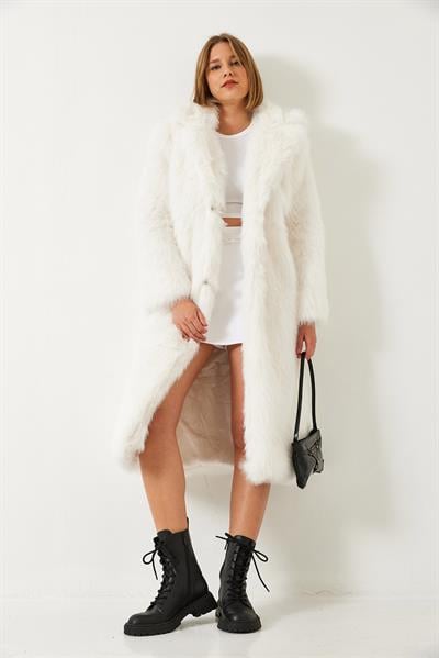Uzun Kürklü Astarlı Mont 2614 60261064 - Ekru