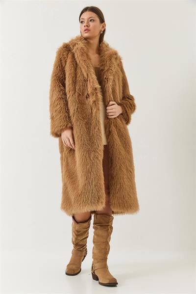 Uzun Kürklü Astarlı Mont 2614 60261064 - Taba