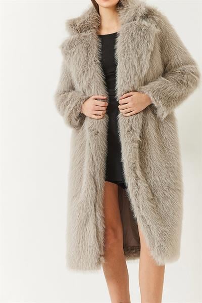 Uzun Kürklü Astarlı Mont 2614 60261064 - Duman