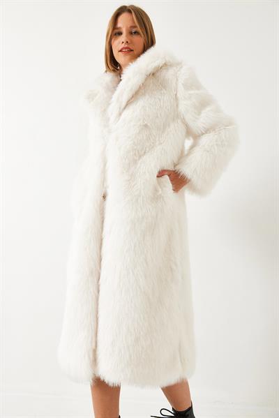 Uzun Kürklü Astarlı Mont 2614 60261064 - Ekru