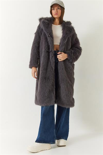 Uzun Kürklü Astarlı Mont 2614 60261064 - Antrasit