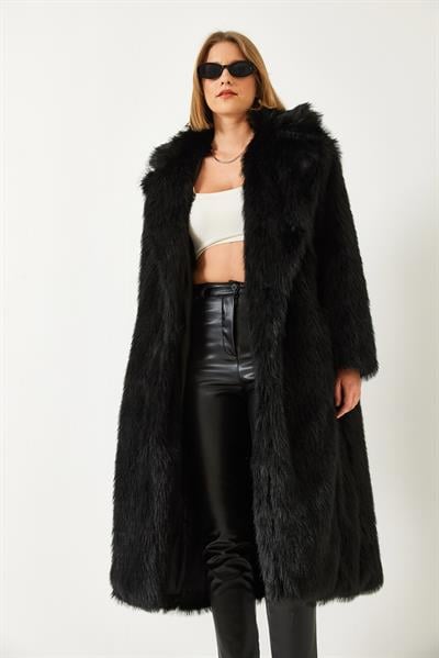 Uzun Kürklü Astarlı Mont 2614 60261064 - Siyah