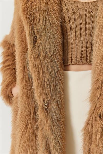 Uzun Kürklü Astarlı Mont 2614 60261064 - Taba