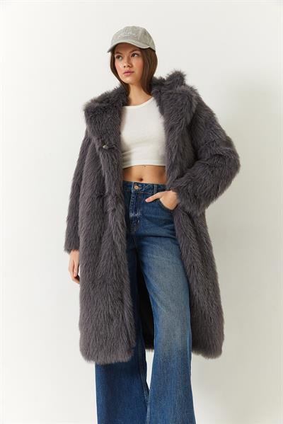 Uzun Kürklü Astarlı Mont 2614 60261064 - Antrasit
