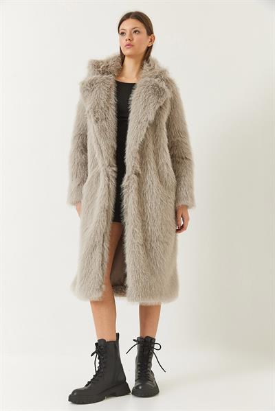 Uzun Kürklü Astarlı Mont 2614 60261064 - Duman