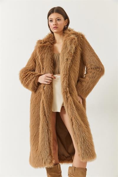 Uzun Kürklü Astarlı Mont 2614 60261064 - Taba
