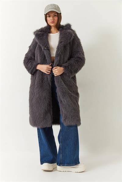 Uzun Kürklü Astarlı Mont 2614 60261064 - Antrasit