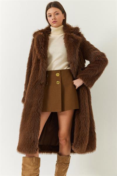Uzun Kürklü Astarlı Mont 2614 60261064 - Acı Kahve