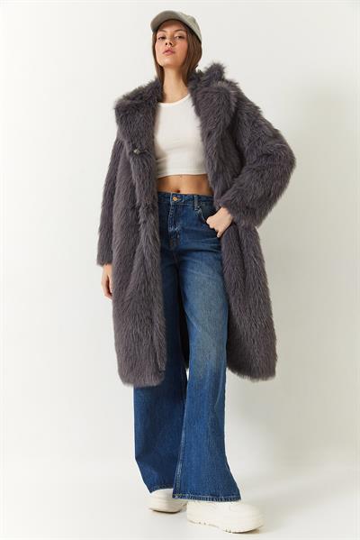 Uzun Kürklü Astarlı Mont 2614 60261064 - Antrasit