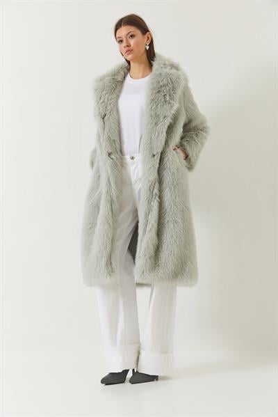 Uzun Kürklü Astarlı Mont 2614 60261064 - Buz Gri