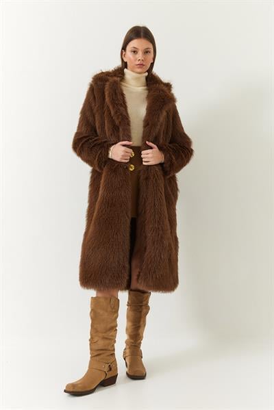 Uzun Kürklü Astarlı Mont 2614 60261064 - Acı Kahve