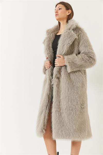 Uzun Kürklü Astarlı Mont 2614 60261064 - Duman