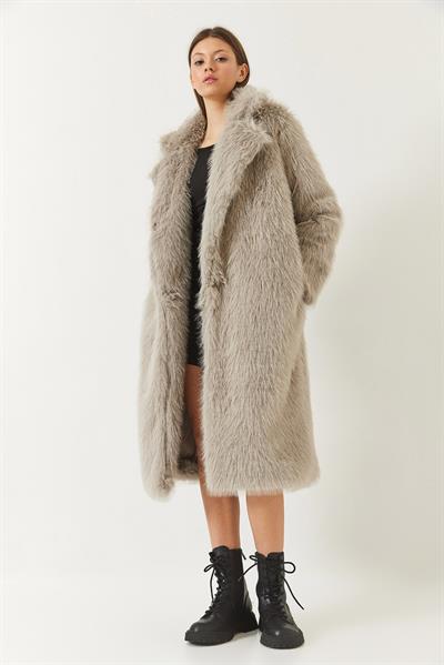 Uzun Kürklü Astarlı Mont 2614 60261064 - Duman