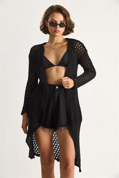 Uzun Triko Hırka - Siyah