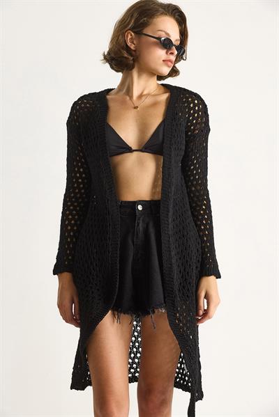 Uzun Triko Hırka - Siyah