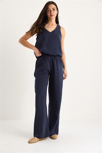 Kadın V Yaka Askılı Bluz Palazzo Pantolonlu Alt-Üst Takım 3142 60283115 - Lacivert