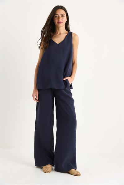 Kadın V Yaka Askılı Bluz Palazzo Pantolonlu Alt-Üst Takım 3142 60283115 - Lacivert
