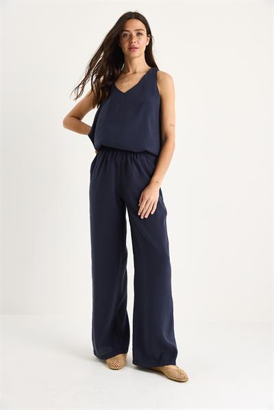 Kadın V Yaka Askılı Bluz Palazzo Pantolonlu Alt-Üst Takım 3142 60283115 - Lacivert