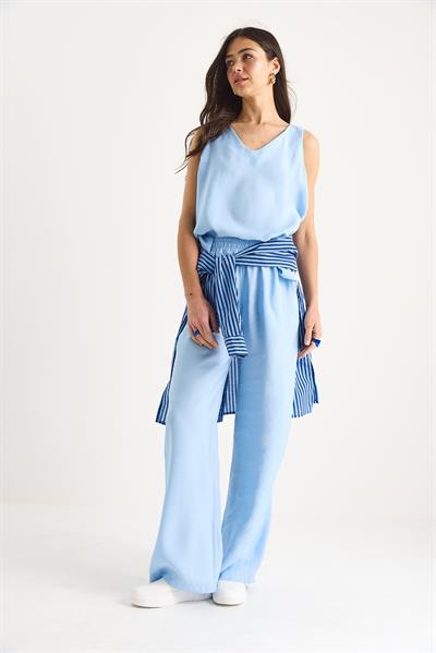 Kadın V Yaka Askılı Bluz Palazzo Pantolonlu Alt-Üst Takım 3142 60283115 - Bebe Mavisi