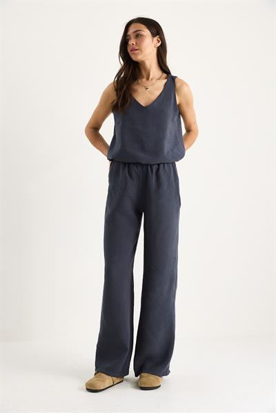 Kadın V Yaka Askılı Bluz Palazzo Pantolonlu Alt-Üst Takım 3142 60283115 - Füme