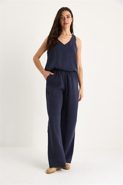 Kadın V Yaka Askılı Bluz Palazzo Pantolonlu Alt-Üst Takım 3142 60283115 - Lacivert