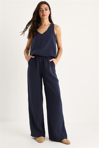 Kadın V Yaka Askılı Bluz Palazzo Pantolonlu Alt-Üst Takım 3142 60283115 - Lacivert