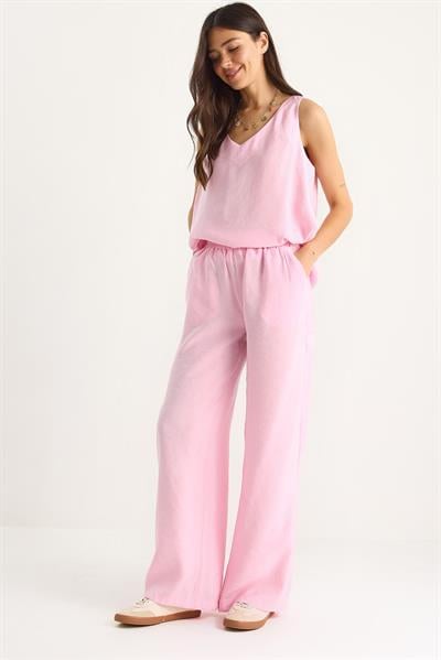 Kadın V Yaka Askılı Bluz Palazzo Pantolonlu Alt-Üst Takım 3142 60283115 - Şeker Pembe