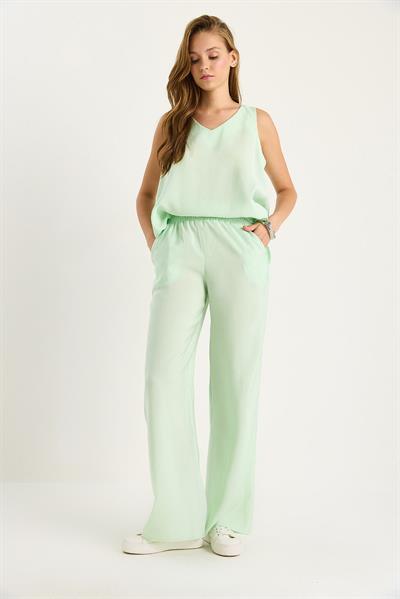 Kadın V Yaka Askılı Bluz Palazzo Pantolonlu Alt-Üst Takım 3142 60283115 - Su Yeşili