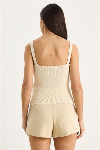 Kadın V Yaka İnce Askılı Crop Bluz 20259804 - Ekru