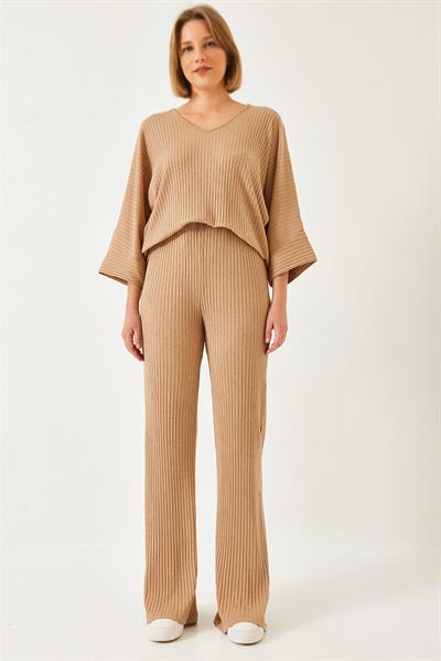 Kadın V Yaka Kaşkorse Alt Üst Takım 60901032 - Bej