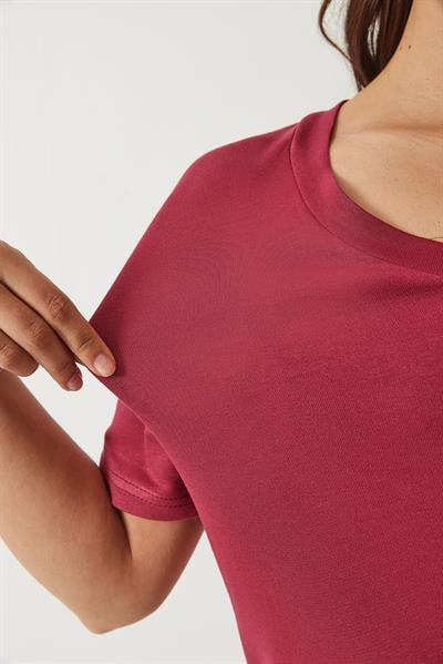 Kadın V Yaka Kısa Kollu Viskon T-Shirt 3077 60283074 - Vişne