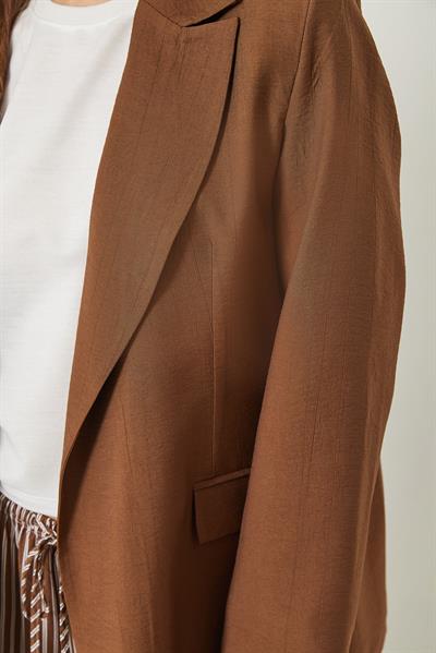 Kadın Vatkalı Astarı Çizgili Çilek Kumaş Blazer Ceket 50178 60283002 - Taba
