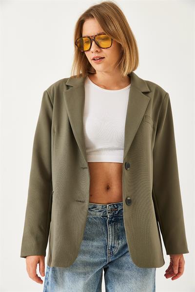 Kadın Vatkalı Çift Cepli Astarlı Blazer Ceket 3338 60261198 - Haki