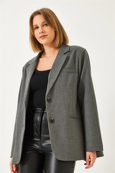 Kadın Vatkalı Çift Cepli Astarlı Blazer Ceket 3338 60261198 - Antrasit