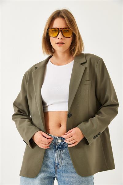 Kadın Vatkalı Çift Cepli Astarlı Blazer Ceket 3338 60261198 - Haki
