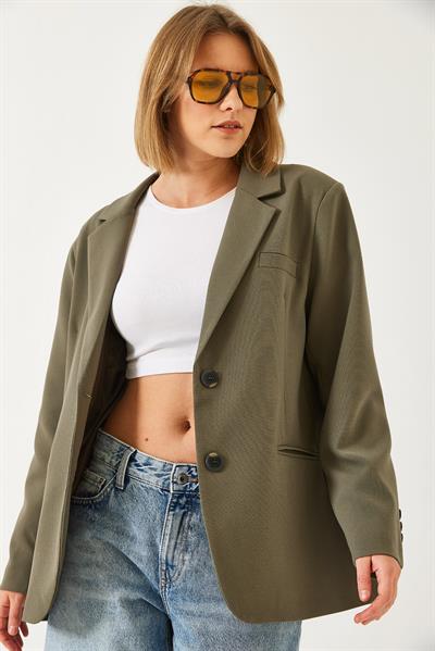 Kadın Vatkalı Çift Cepli Astarlı Blazer Ceket 3338 60261198 - Haki