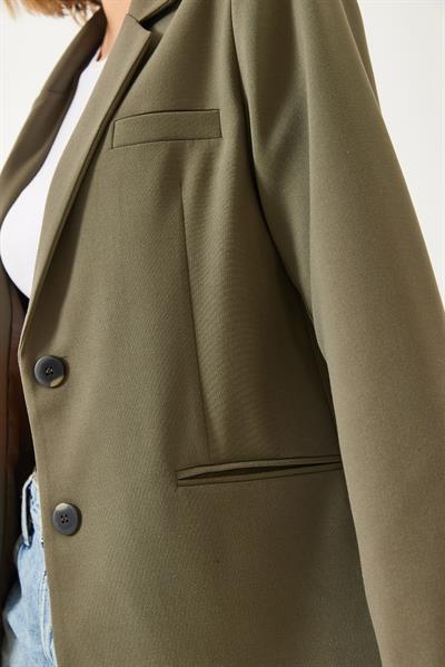 Kadın Vatkalı Çift Cepli Astarlı Blazer Ceket 3338 60261198 - Haki
