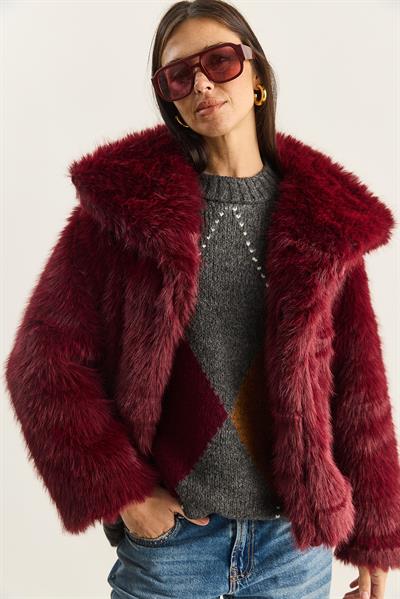 Kadın Yakalı Astarlı Premium Kürk MBMS037 60501037 - Bordo