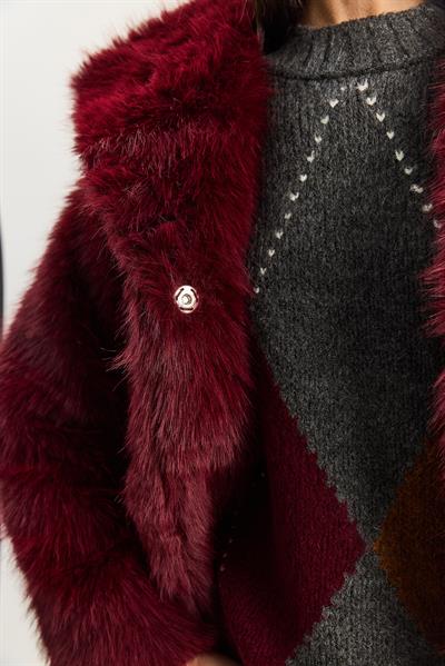 Kadın Yakalı Astarlı Premium Kürk MBMS037 60501037 - Bordo