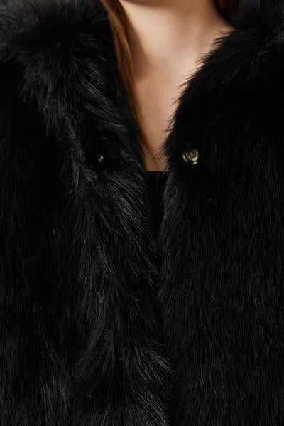 Yakalı Suni Kürklü Astarlı Mont 38120 60251969 - Siyah