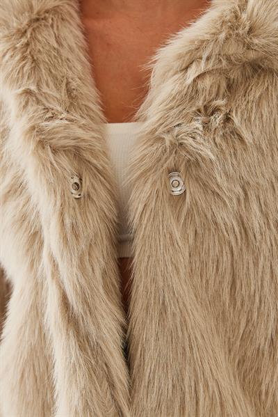 Yakalı Suni Kürklü Astarlı Mont 38120 60251969 - Bej