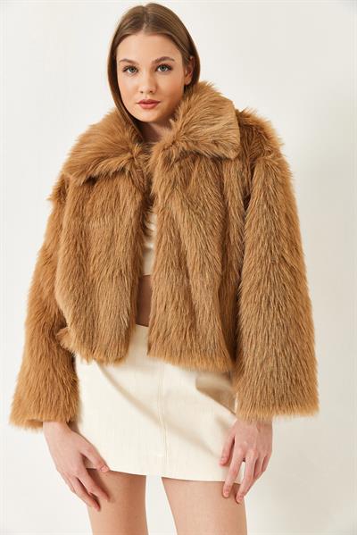 Yakalı Suni Kürklü Astarlı Mont 38120 60251969 - Taba